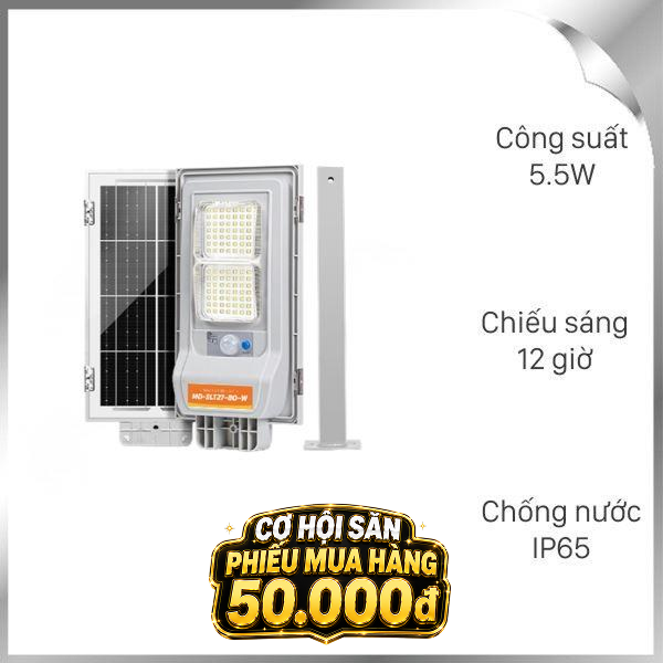 Đèn đường liền thể năng lượng mặt trời Modi MD-SLT27-80-W WH