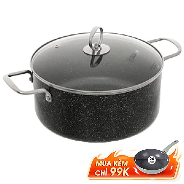Nồi nhôm chống dính nắp kính 20 cm DMX NDE