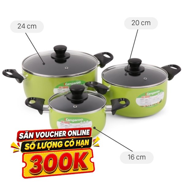 Bộ 3 nồi nhôm chống dính Kangaroo KG993MX