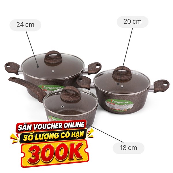 Bộ nồi quánh nhôm chống dính Kangaroo KG992MX