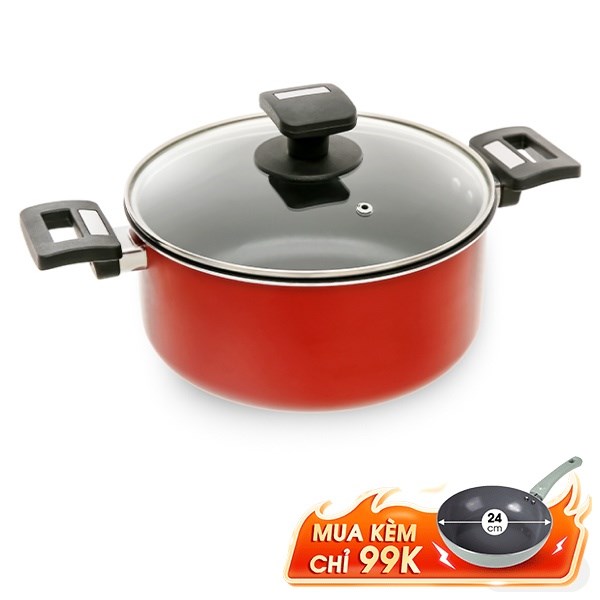 Nồi nhôm chống dính nắp kính 22 cm Hommy NE002-22