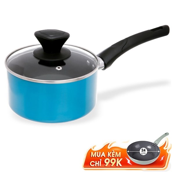 Quánh nhôm chống dính nắp kính 16 cm Hommy QE003-16 Xanh