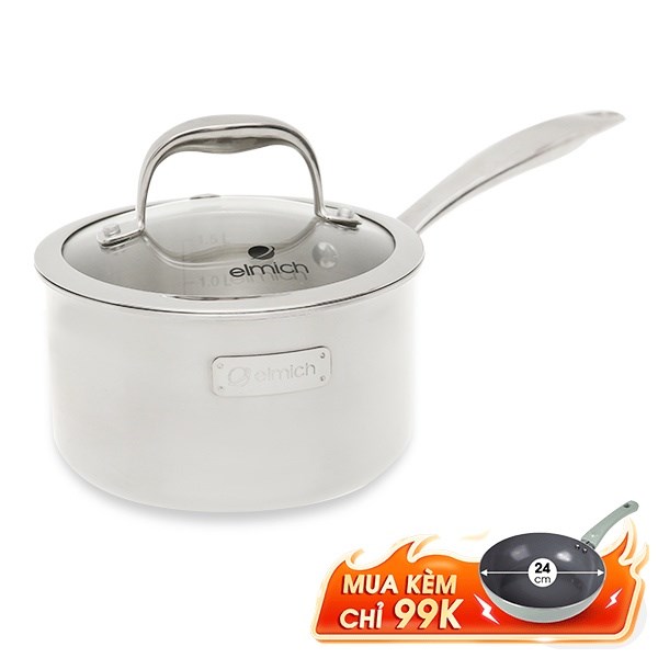 Quánh inox 3 đáy nắp kính 16 cm Elmich Trimax XS EL-3745