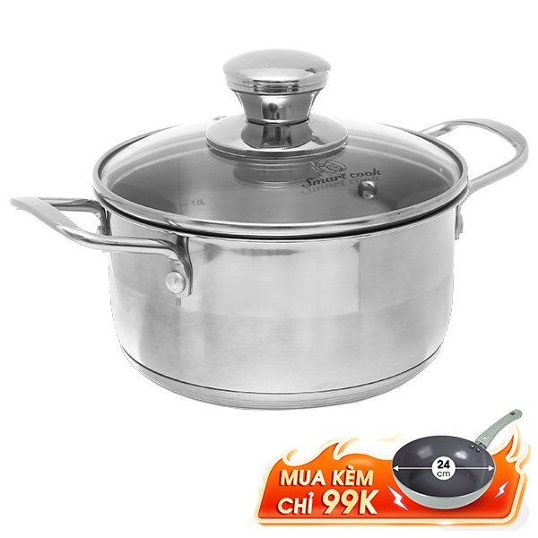 Nồi inox 3 đáy nắp kiếng 16 cm Smartcook SM2400MN