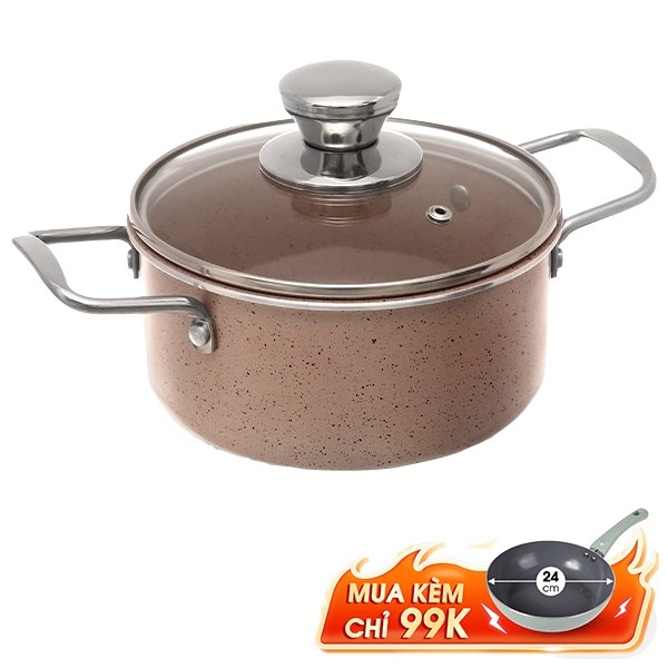 Nồi nhôm chống dính nắp kính 16 cm Hommy NE006-16