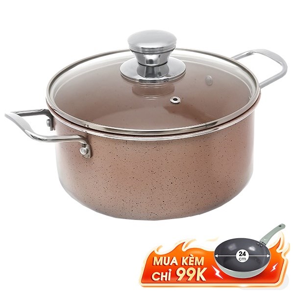 Nồi nhôm chống dính nắp kính 24 cm Hommy NE009-24