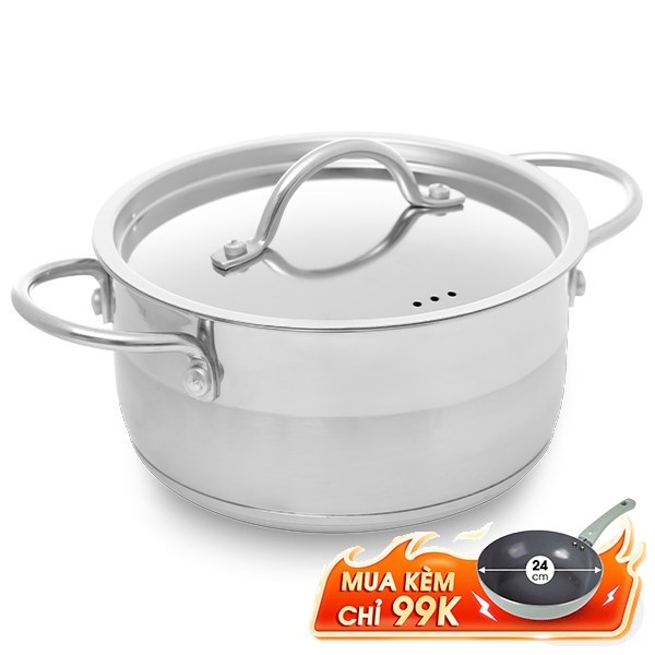 Nồi inox 3 đáy nắp inox 16 cm Delites NE012-16