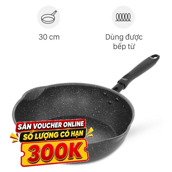 Chảo nhôm sâu chống dính vân đá đáy từ Sunhouse SHS30MRD