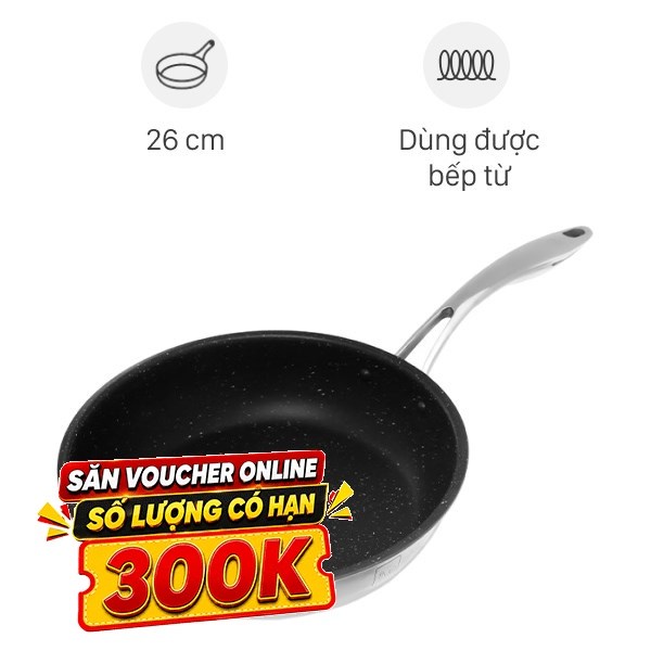 Chảo inox chống dính vân đá đáy từ Fivestar FSC26MB