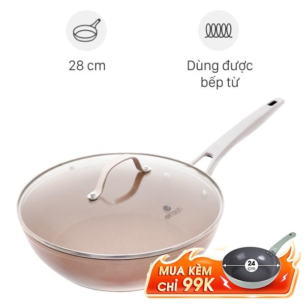 Chảo nhôm chống dính vân đá đáy từ nắp kính Elmich Fusion EL-3969
