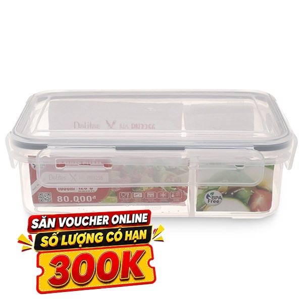 Hộp đựng thực phẩm 2 ngăn nhựa Delites PN3256