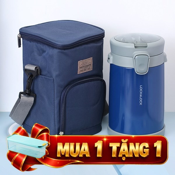Hộp thức ăn giữ nhiệt Inox 720 ml - 420 ml - 420 ml Lock&Lock LHC8039BLU