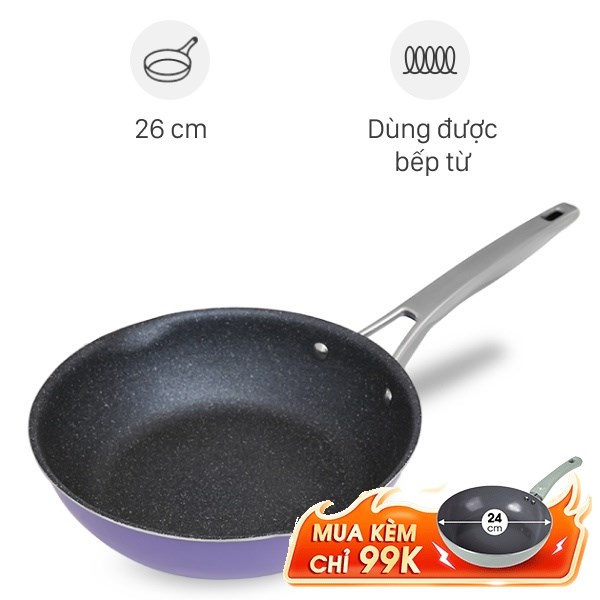 Chảo inox sâu chống dính vân đá đáy từ Elmich Hera EL-8187