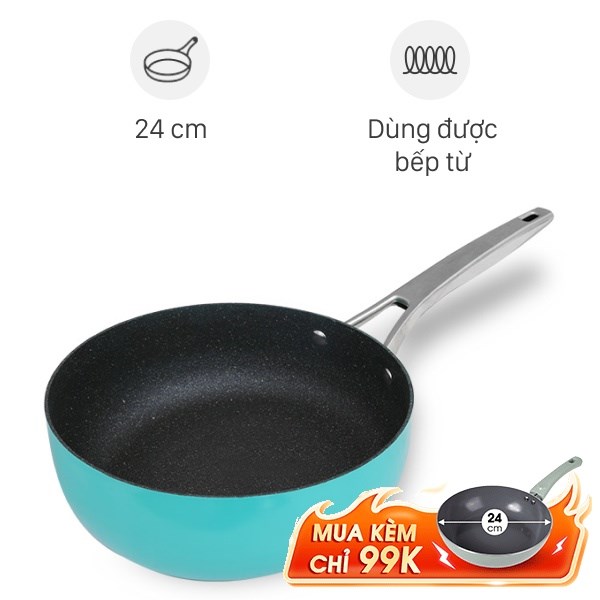 Chảo nhôm sâu chống dính vân đá đáy từ Elmich Hera EL-8241