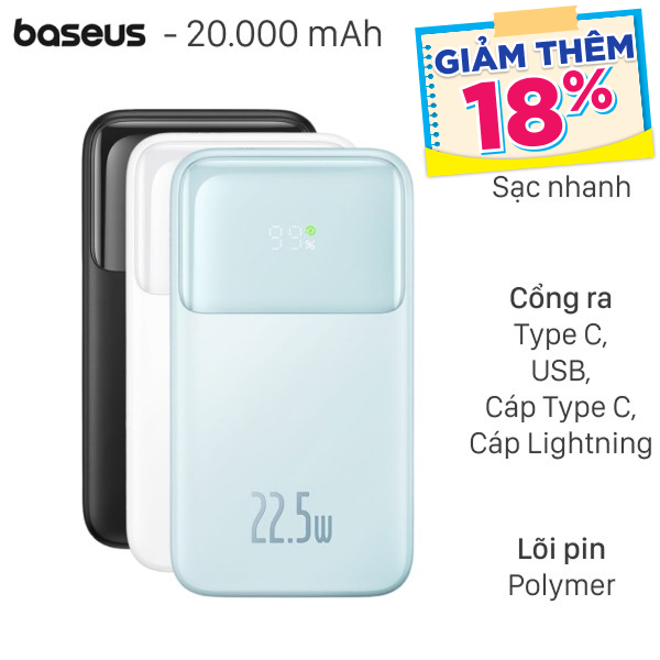 Baseus 22.5W Comet PPMD20 kèm cáp Lightning và Type C