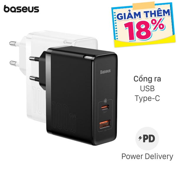 Bộ sạc nhanh 2 cổng Baseus CCGAN100E5 kèm Cáp Type C - Type C