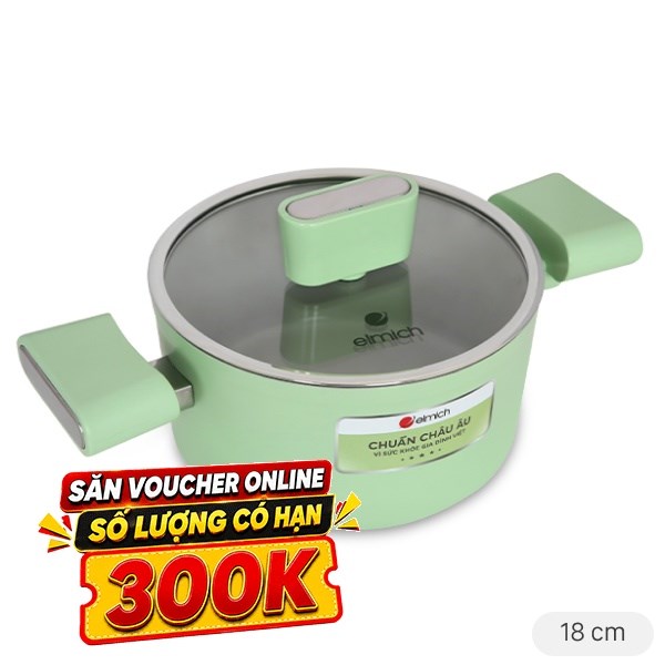 Nồi nhôm men sứ chống dính nắp kính 18 cm Elmich Hera II EL-5203GY18