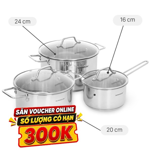 Bộ nồi quánh inox 5 đáy Sunhouse SHG601