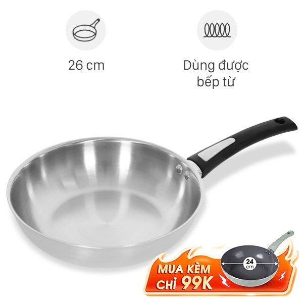 Chảo inox nguyên khối sâu đáy từ 26 cm Elmich Basic EL-2842IN26