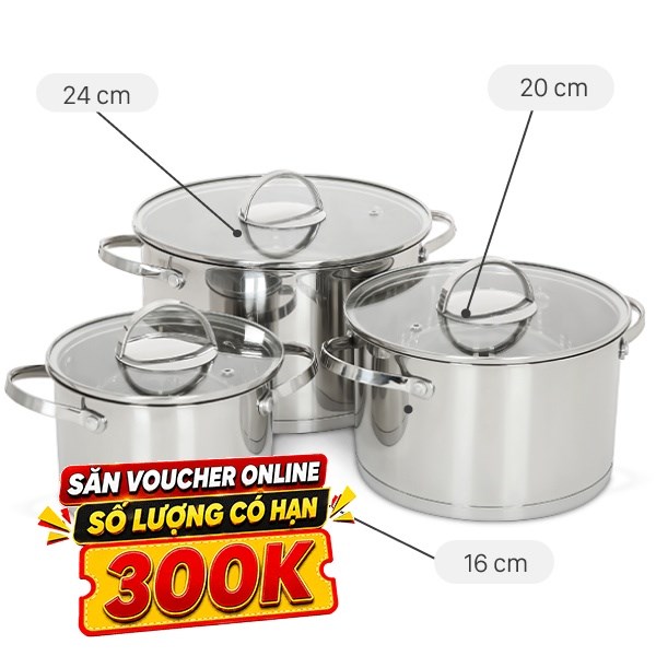 Bộ 3 nồi inox 3 đáy Delites CW-B041-A