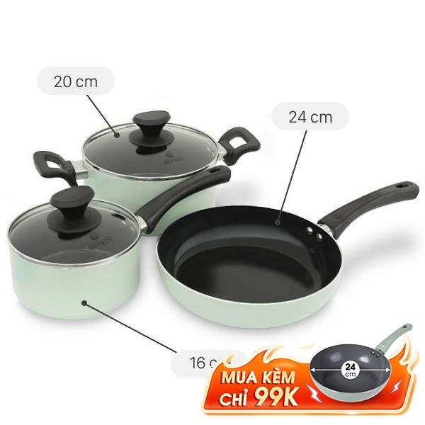 Bộ nồi chảo quánh nhôm chống dính Elmich EL-5212MN