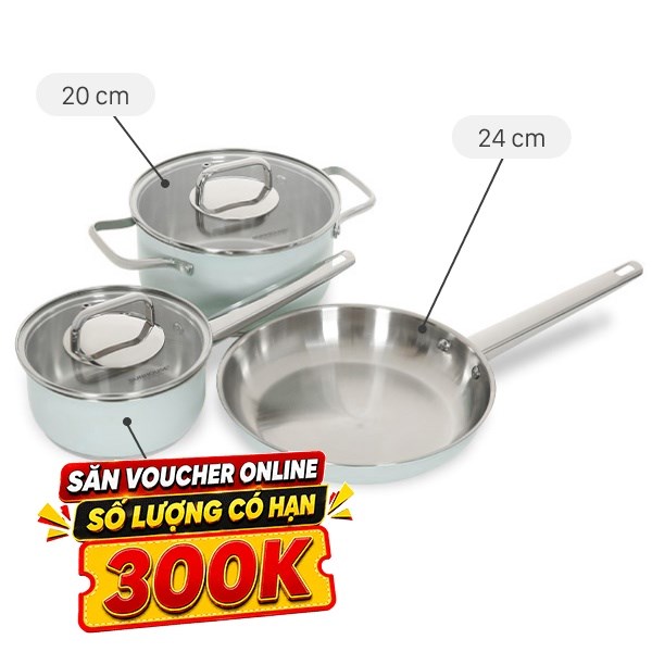 Bộ nồi chảo quánh inox 3 đáy Sunhouse SHG608