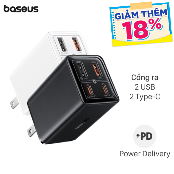 Bộ sạc nhanh 4 cổng Baseus CCGAN65S6 kèm Cáp Type C - Type C