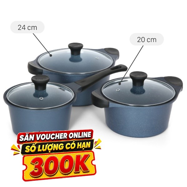 Bộ nồi quánh nhôm chống dính Supor DuraRock H23102-T1