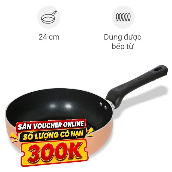 Chảo nhôm sâu chống dính vân đá đáy từ Sunhouse SHS24MPT