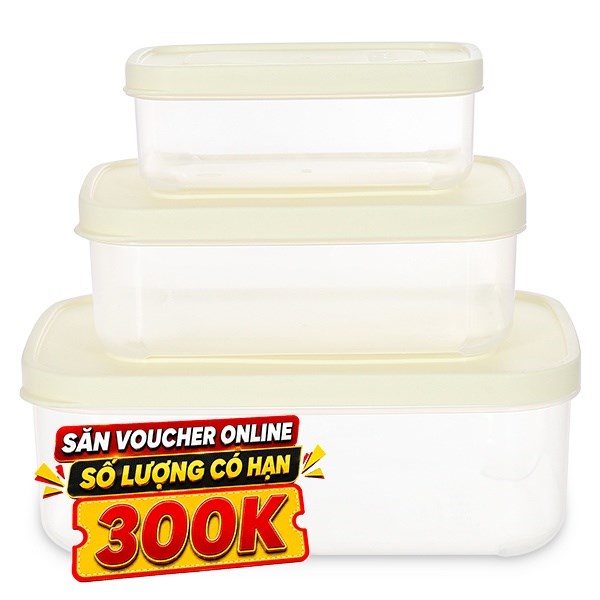 Bộ 3 hộp đựng thực phẩm nhựa Inochi Hokkaido HIN.HOCN.BO02 Kem