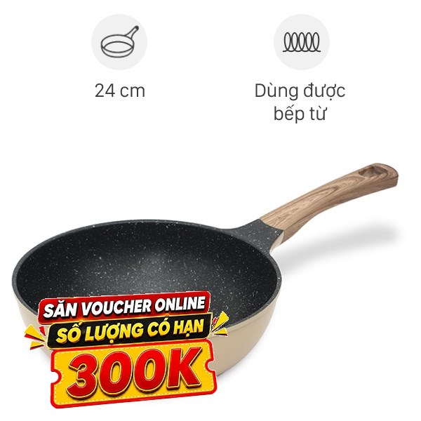 Chảo nhôm sâu chống dính vân đá đáy từ Sunhouse SBDS24M
