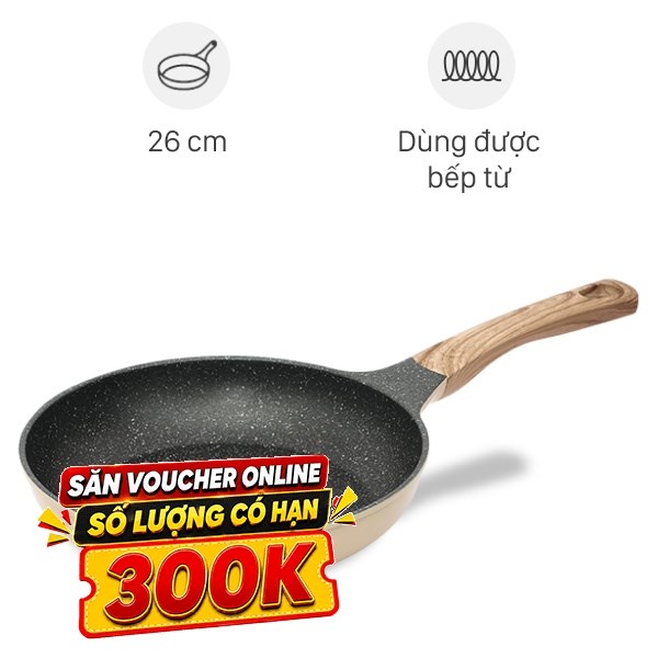 Chảo nhôm chống dính vân đá đáy từ Sunhouse SBDS26M