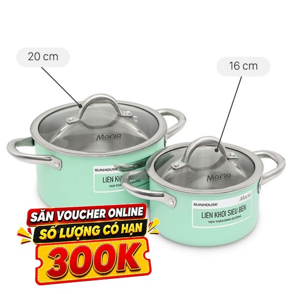 Bộ 2 nồi inox 3 đáy Sunhouse Mama SHG702