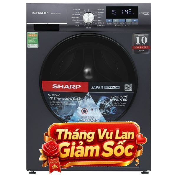 Máy giặt Sharp Inverter 9 kg ES-FM90CB-SB