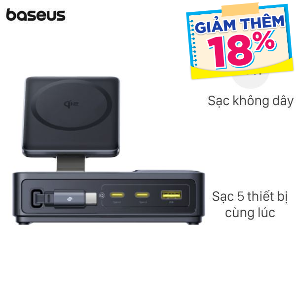 Bộ sạc nhanh 5 cổng Baseus Nomos CCNMS140 kèm Cáp Type C - Type C