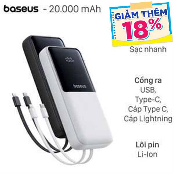 Baseus Lipow 22.5W PPJP312 kèm Cáp Lightning và Type C