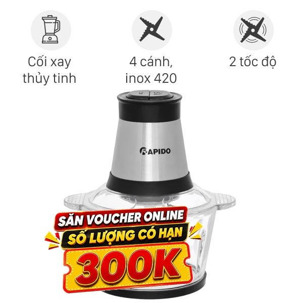 Máy xay thịt đa năng Rapido RMC-300D4 300W 2 lít