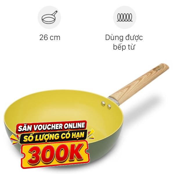 Chảo nhôm sâu chống dính vân đá đáy từ Elmich EL-5978OV26