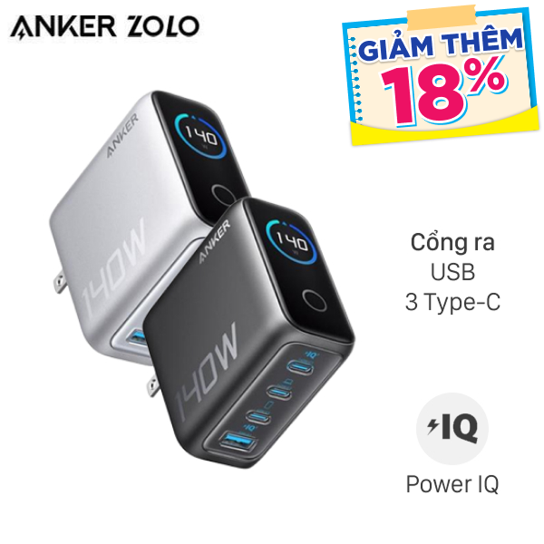 Bộ sạc nhanh 4 cổng Anker Zolo B2697 kèm Cáp Type C - Type C