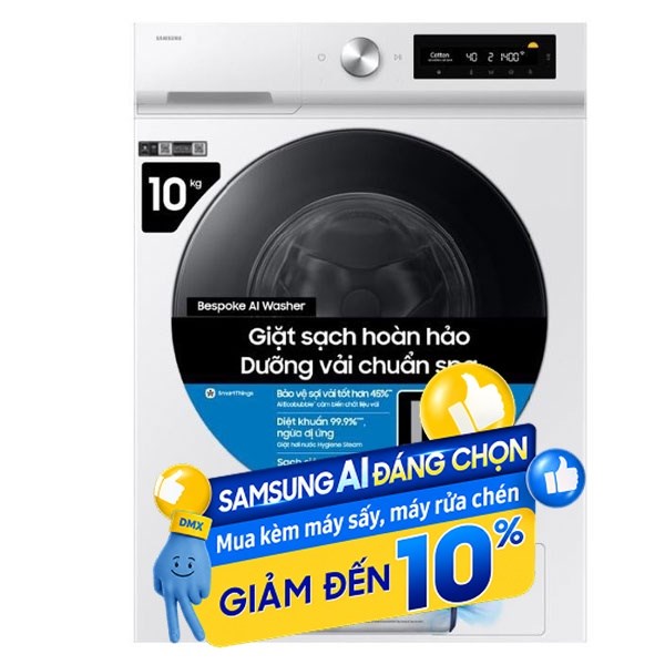 Máy giặt Samsung Bespoke AI EcoBubble Inverter 10 kg WW10DB7U34GWSV