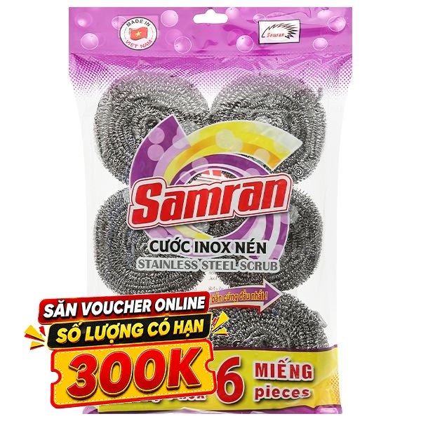 Bộ 6 miếng chùi nồi sợi inox Samran IN-2ST