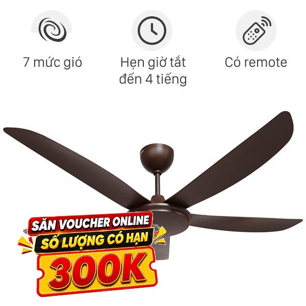 Quạt trần Sunhouse 5 cánh APF7665B 50W