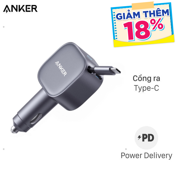 Sạc nhanh xe hơi Anker Nano A2738 kèm Cáp Dây rút Type C