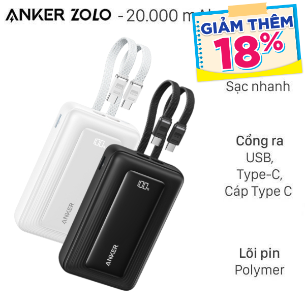 Anker Zolo 45W A1681 kèm 2 Cáp Type C
