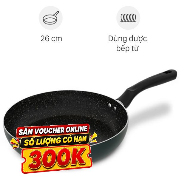 Chảo nhôm chống dính vân đá đáy từ Sunhouse Eco SHM26X