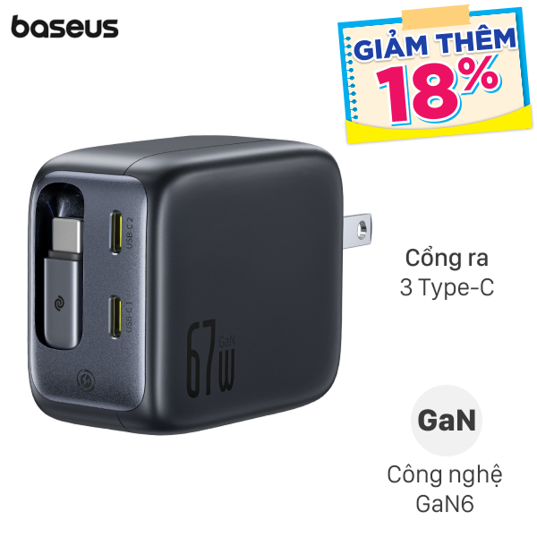 Bộ sạc nhanh 3 cổng Baseus EnerCore CJ11 E0120H kèm cáp dây rút Type C