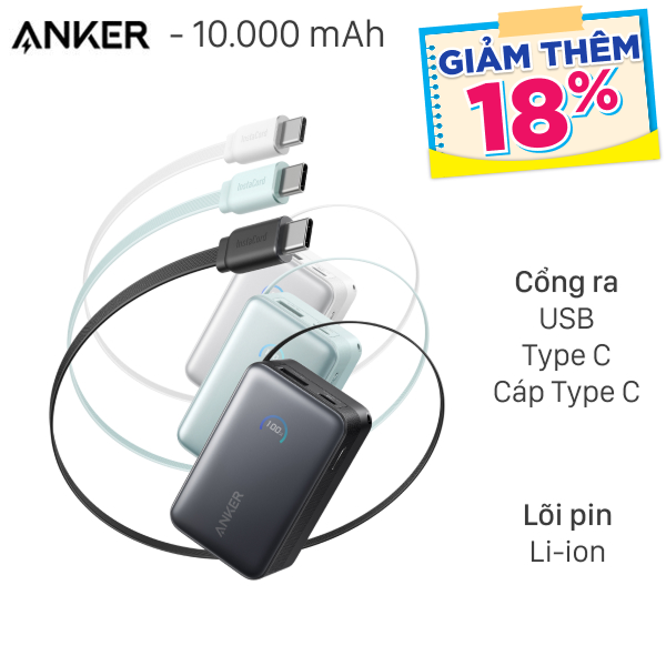 Anker 45W A1638 kèm cáp dây rút Type C