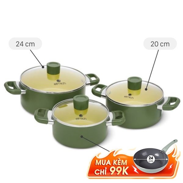 Bộ 3 nồi nhôm chống dính Elmich Olive EL5245OV01
