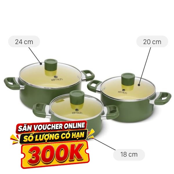 Bộ 3 nồi nhôm chống dính Elmich Olive EL5245OV01