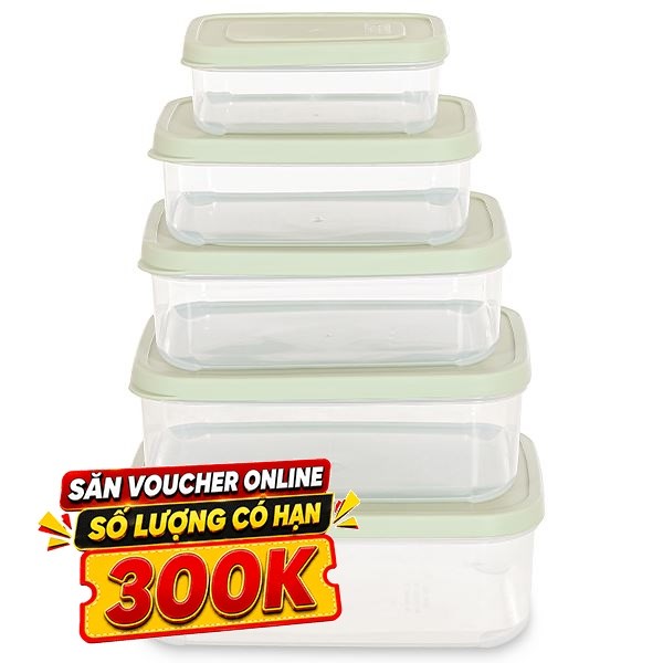 Bộ 5 hộp đựng thực phẩm nhựa Inochi Hokkaido HIN.HOCN.BO13 Xanh bơ